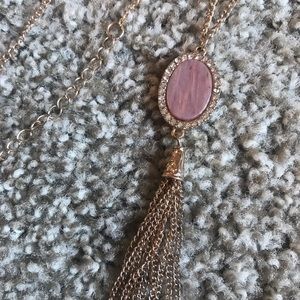 Pink and Gold Long Necklace with Tassles
